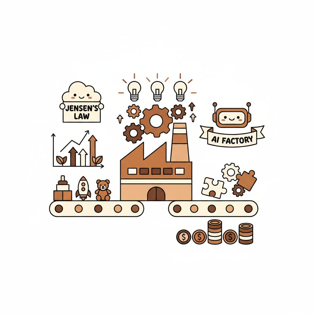 親子でAI技術を話し合う家族のイラスト 明るい色調