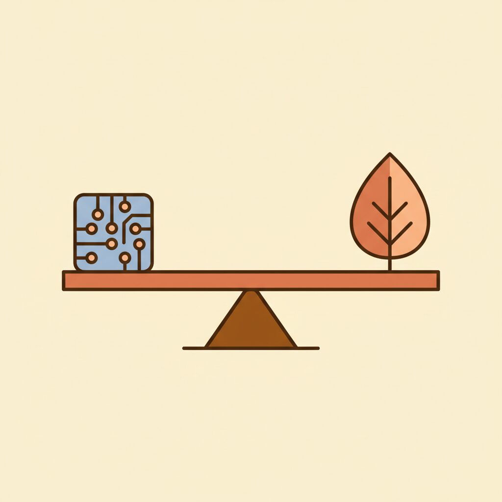 家族がテクノロジーとリアル体験のバランスを楽しむ様子