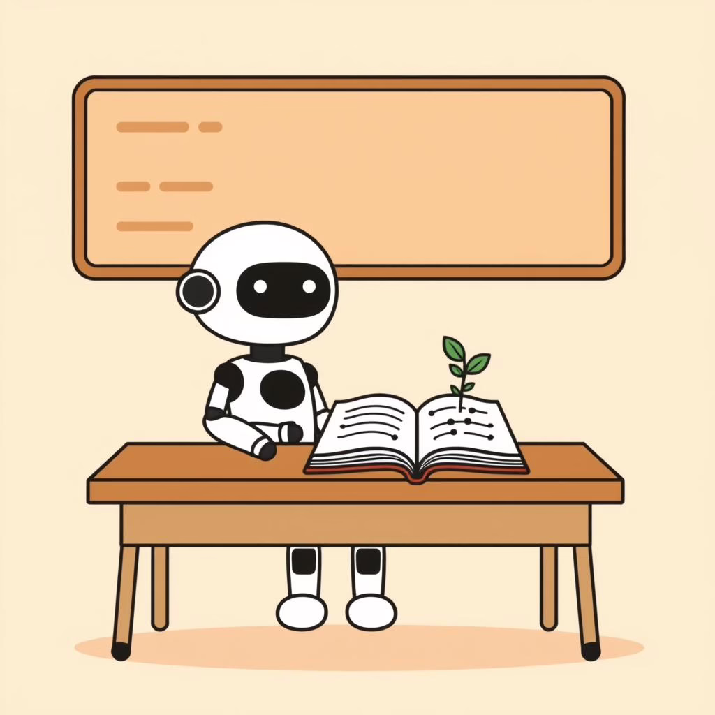 교실에서 인간형 로봇과 함께하는 학생들