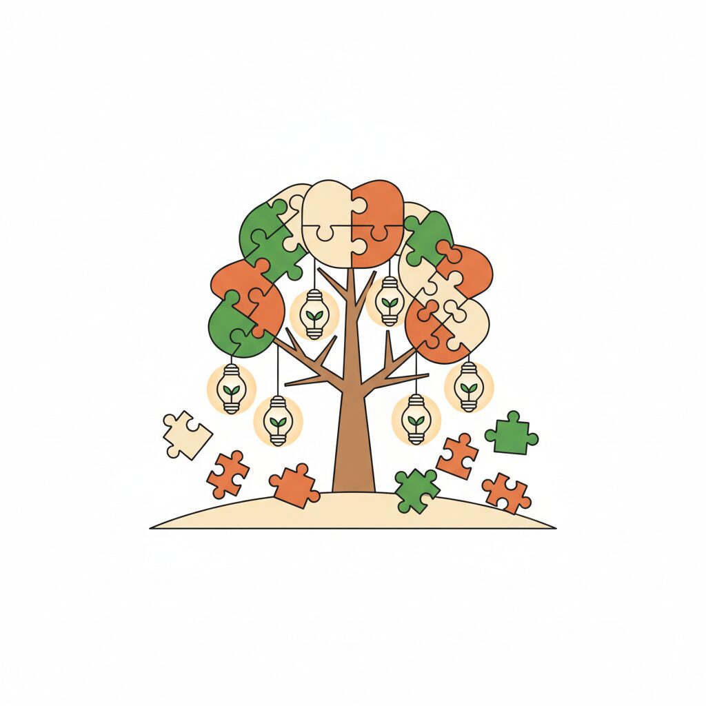 Família brincando criativamente com blocos de montar