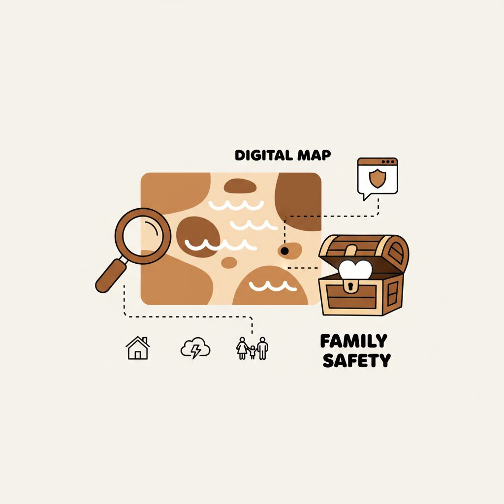 Parent and child role-playing digital scenarios with colorful flashcards