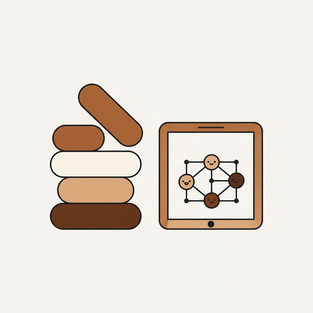 Happy parent and child exploring digital safety concepts together at a kitchen table