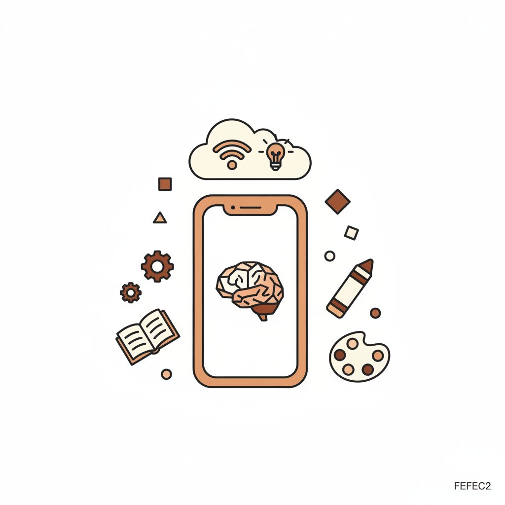 아이가 태블릿으로 상상의 그림을 그리며 아빠와 대화하는 모습