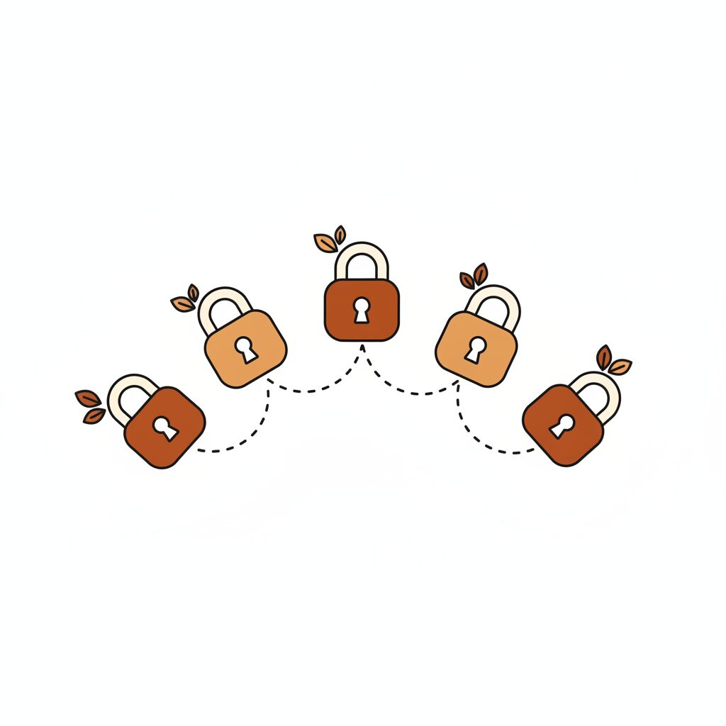 Diagrama colorido explicando etapas de proteção digital