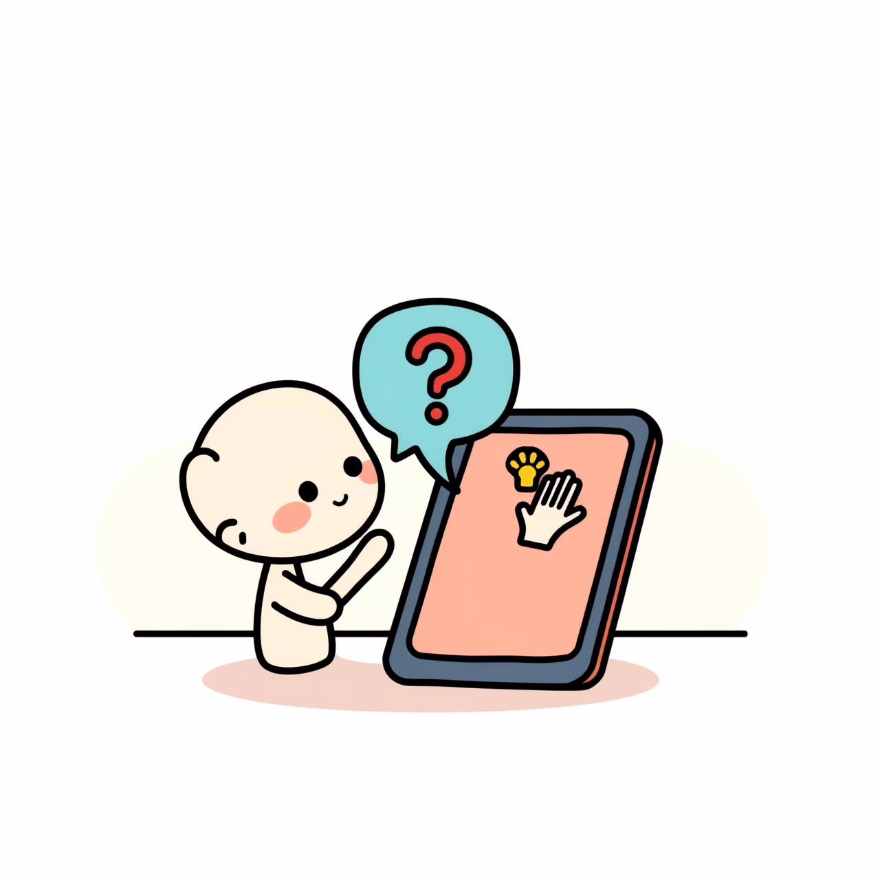 Child interacting thoughtfully with tablet during learning activity