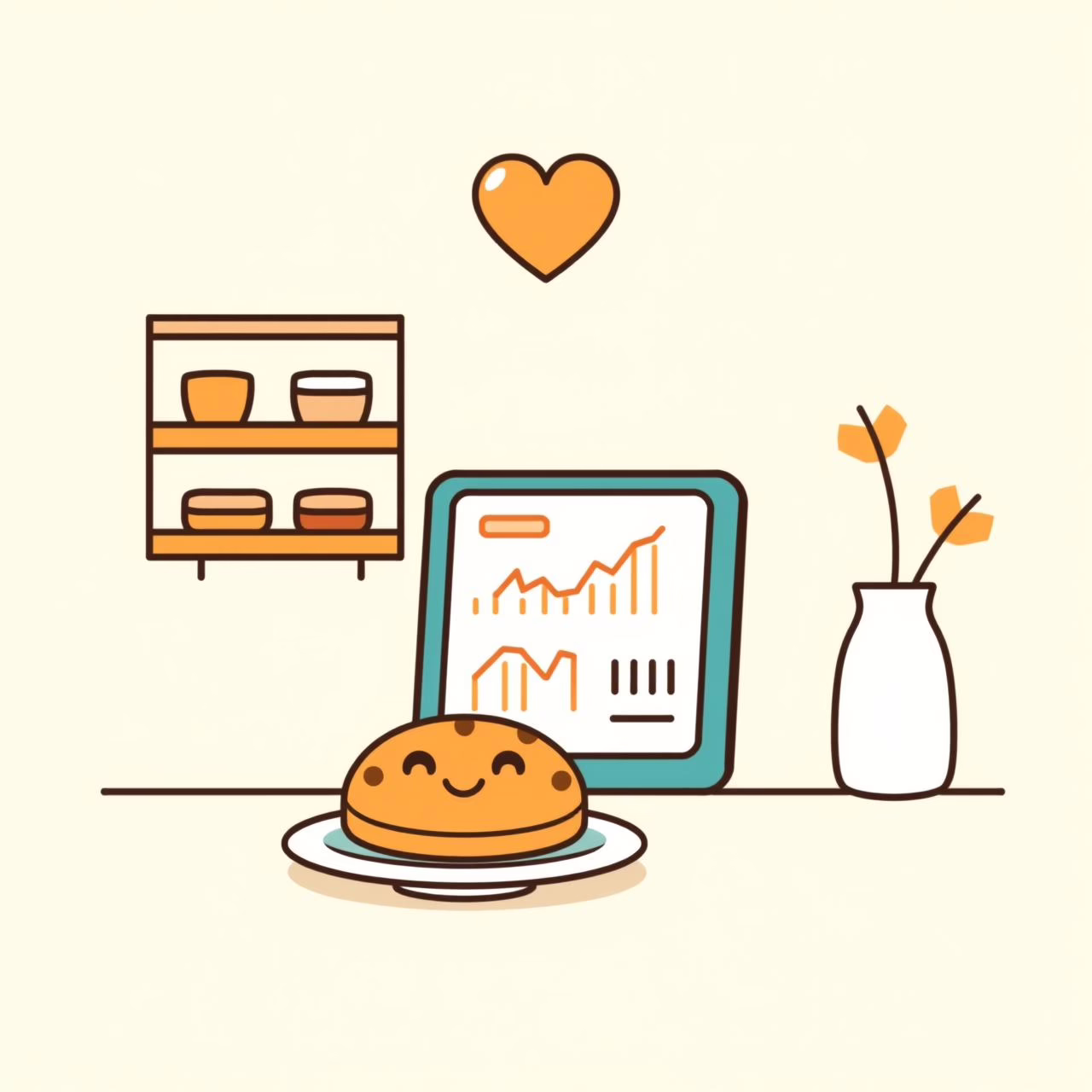 Family walking past a cozy bakery with colorful storefront displays