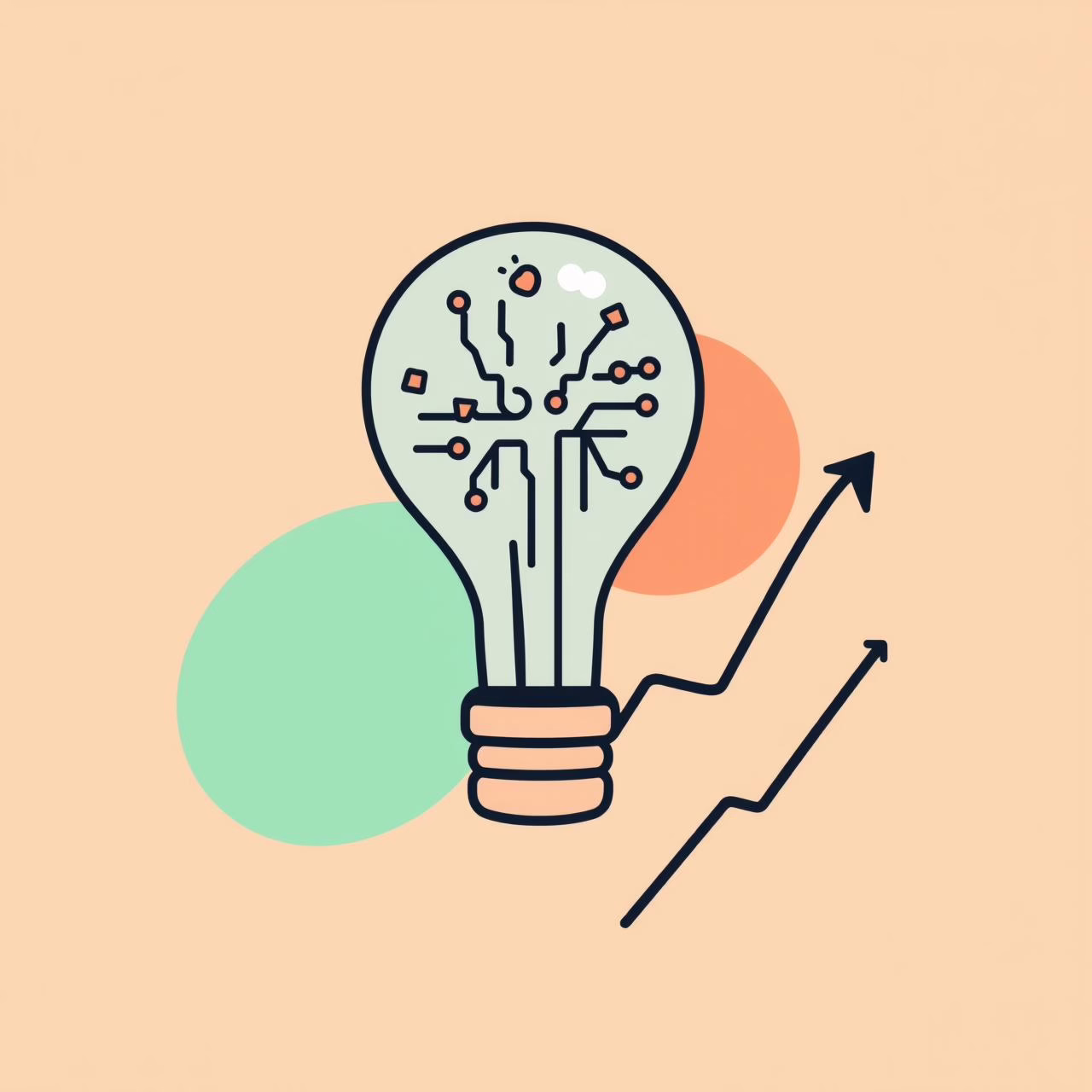 オフィスで人間とAIが協力して作業する未来的な光景、創造的なアイデア交換の様子