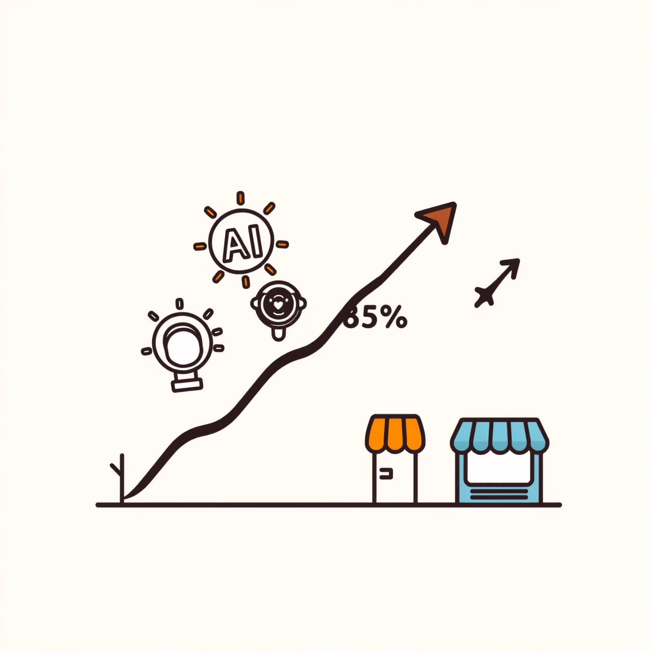 小さな商店のAI活用グラフと家族の会話イラスト