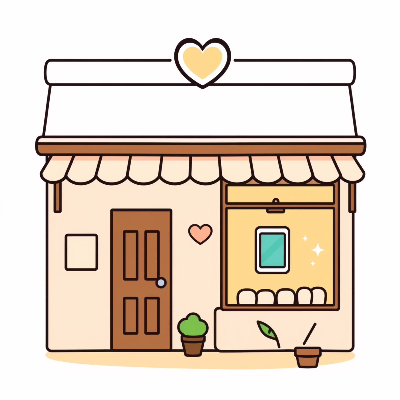 Pequeña tienda familiar con dueños sonrientes atendiendo clientes, estanterías llenas de productos variados y ambiente acogedor