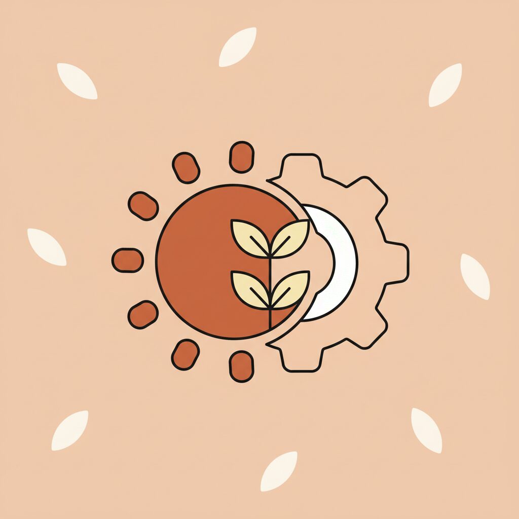 親子で夕日を見つめる後ろ姿 テクノロジーと自然の調和