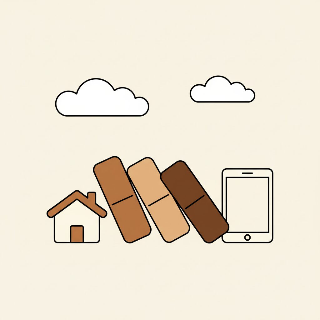 Child stacking dominos to illustrate chain reactions from tech vulnerabilities