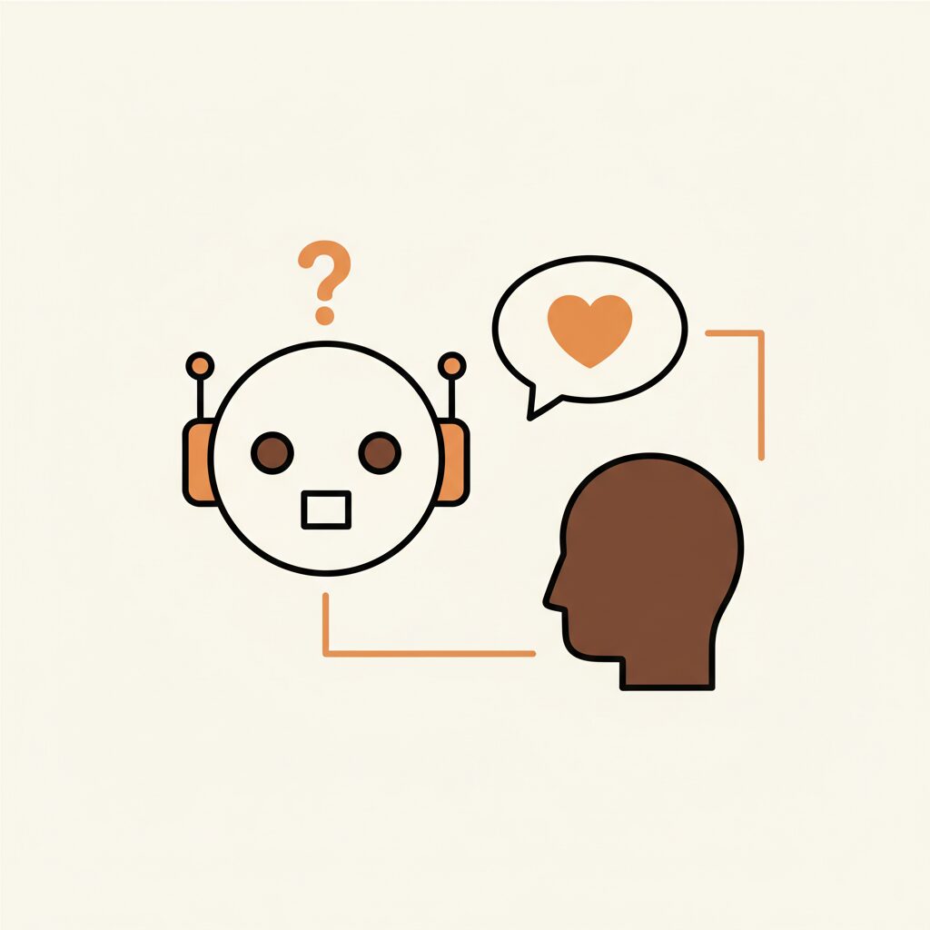 아이가 로봇과 대화하는 장면