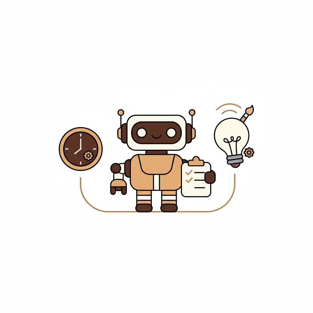 AIと人間の協業イラスト、デスクワークの未来