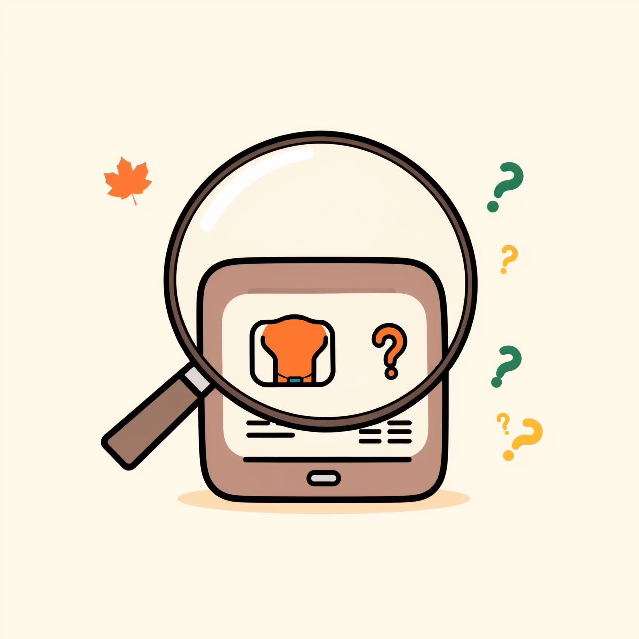 Child using magnifying glass to examine cartoon ads playfully