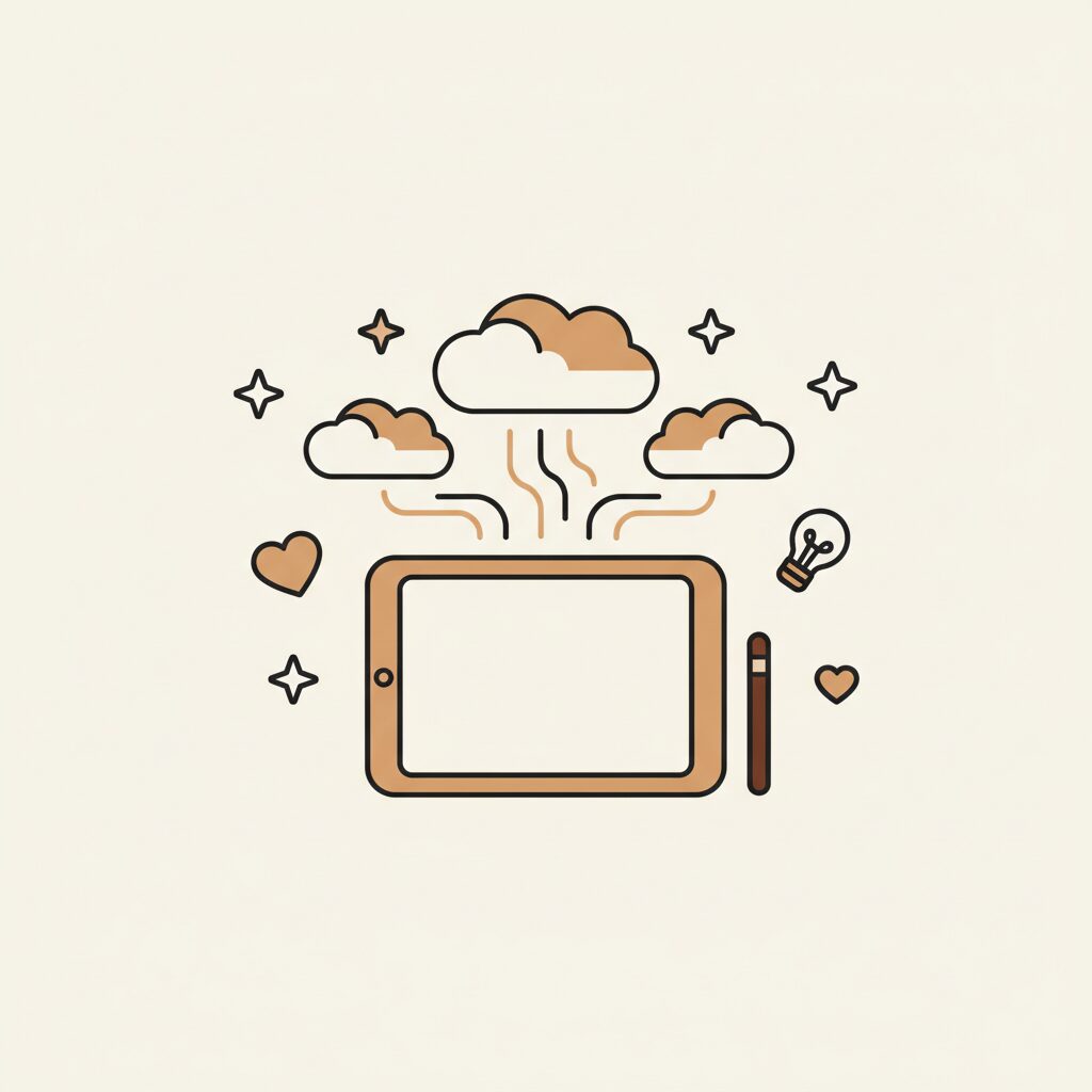 아빠와 딸이 거실에서 태블릿을 보며 즐겁게 웃고 있는 모습