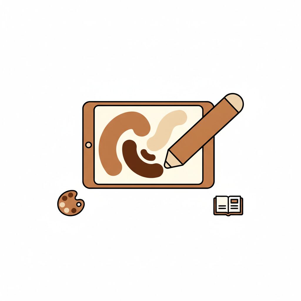 넓은 잔디밭에서 아이가 큰 태블릿에 S펜으로 그림을 그리는 모습