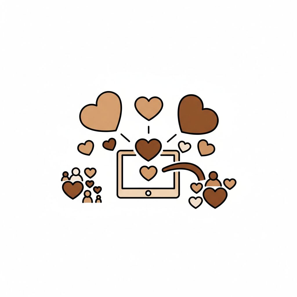 온 가족이 태블릿을 함께 보며 다정하게 이야기 나누는 모습