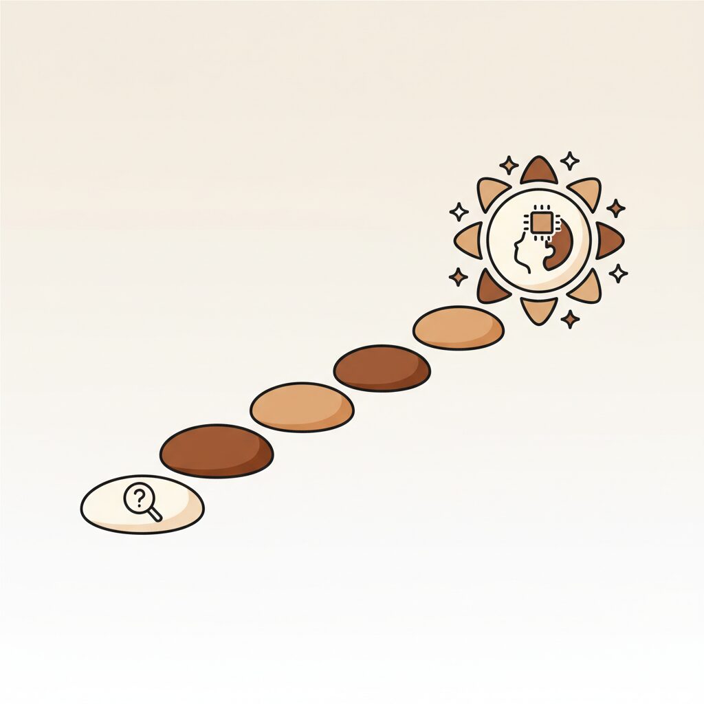 家族で夕焼けを見ながら語らうシルエット