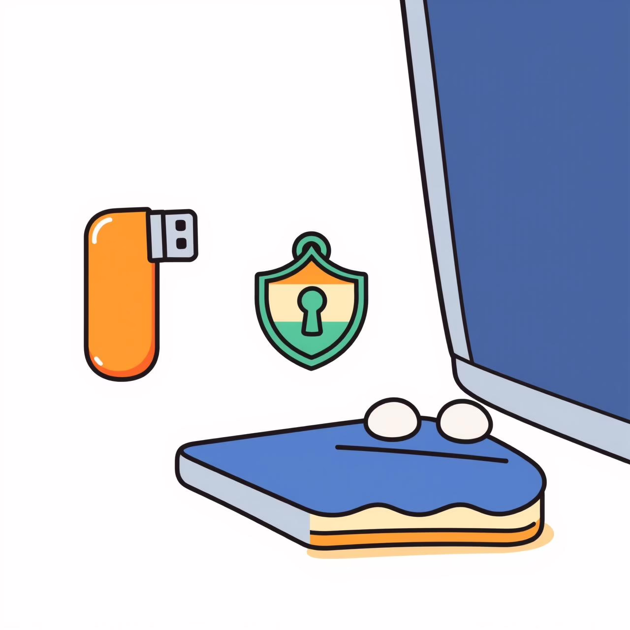 Enfant tenant une clé USB colorée avec des symboles de sécurité